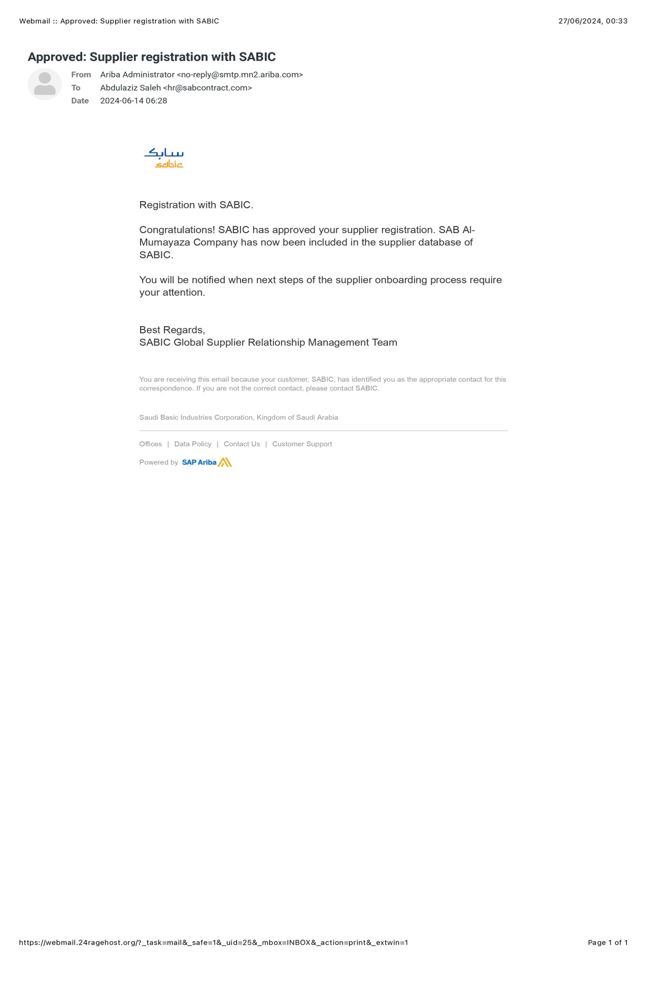 SABIC Approved Supplier