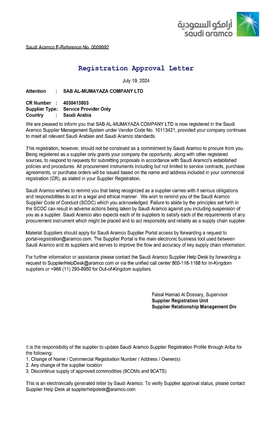 Saudi Aramco Approved Vendor